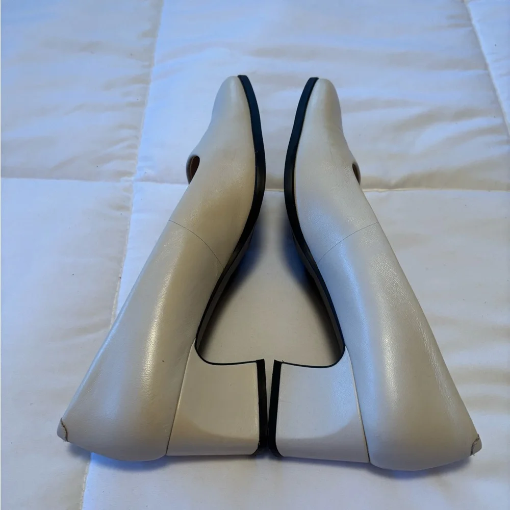 Classic White Leather Block Heel Pumps, Minimalist Workwear Capsule